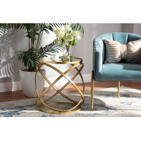 Baxton Studio JY20A260-Gold-ET Desma Glam and Luxe Gold Finished Metal and Mirrored Glass End Table